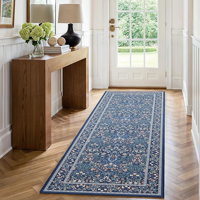 AMADA HOMEFURNISHING Washable Runner Rugs for Hallway, 2x6 Kitchen Rug, Non-Slip & Low-Profile Area Rug, Soft Floral Rug with Durable Edge Binding, Rugs for Entryway Bedroom Kitchen Laundry Bathroom