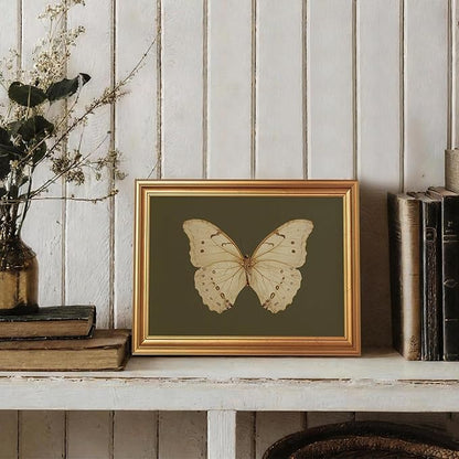 JLTULT Gold Frame White Butterfly Wall Art Print on Dark Green Background, Vintage Framed Wall Decor for Living Room, Bedroom, Office 8x10 Inch Fade-Resistant Print Easy to Hang