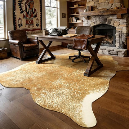 Cowhide Rug for Living Room, Washable Cow Hide Rug, Large Faux Animal Skin Rugs, Non-Slip Cow Print Area Rugs, 8x10Ft Large Cowhide Rugs for Bedroom Office Kitchen Fireplace, Khaki