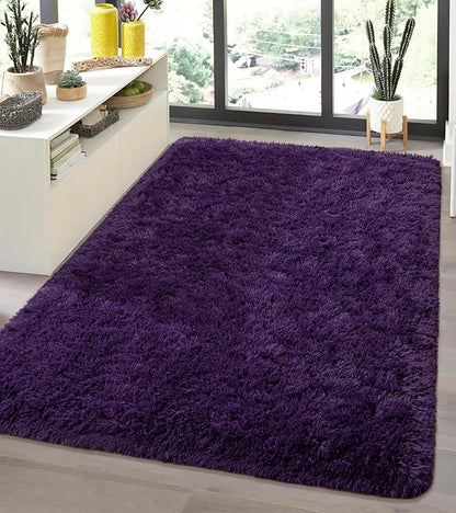 Andecor Shag Area Rug for Living Room, 4x6 Feet Purple Soft Fluffy Indoor Plush Throw Rugs for Bedroom Girls Kids Room Nursery Dorm Home Decor Carpet