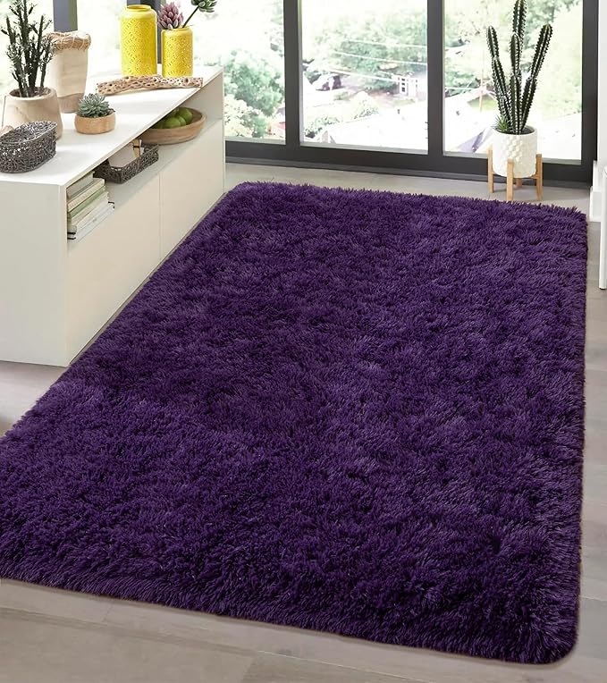 Andecor Area Rug for Living Room, 8x10 Feet Soft Fluffy Indoor Shaggy Plush Rugs for Boys Girls Kids Baby College Dorm Bedroom Nursery Home Decor Carpet, Purple