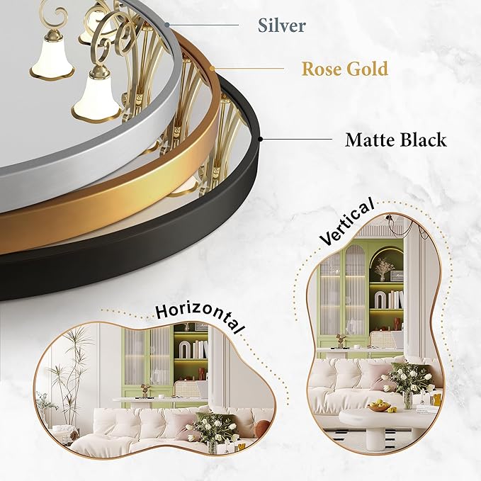 Dorlicecass Irregular Wall Mirror - Wall Mirrors Decorative 24"x36" Gold Asymmetrical Mirror Tempered Glass Aviation Aluminum Alloy Frame for Bathroom, Bedroom, Living Room, Cloakroom, Entryway
