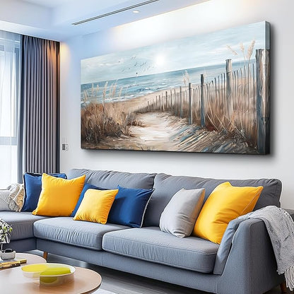 KELIYUAN Large Canvas Wall Art For Living Room Wall Decor For Office Bedroom Mural Wall Pictures Artwork Ocean Sand Dunes Grass Landscape Paintings Hotel Room Aesthetic Home Decoration Art 30"x60"
