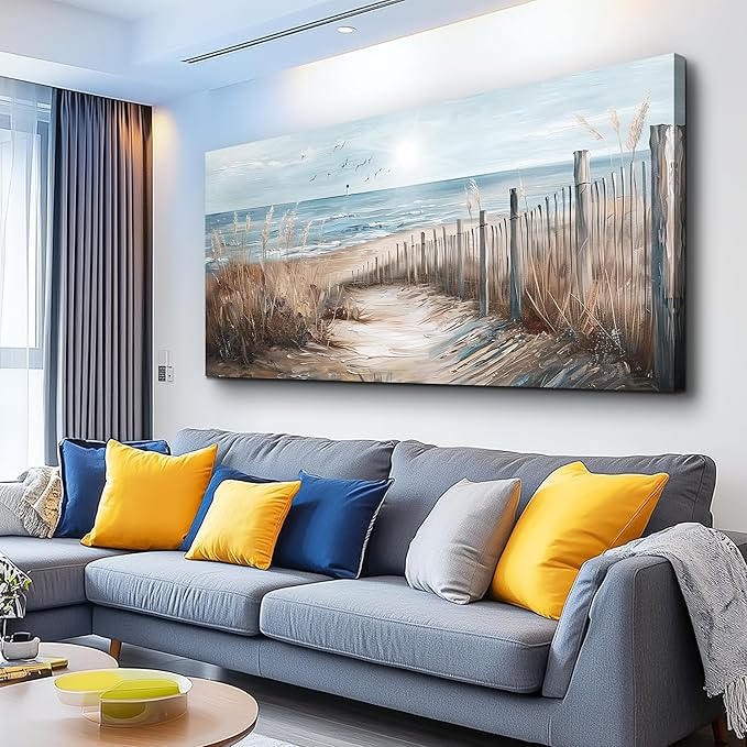 KELIYUAN Canvas Wall Art For Living Room Large Wall Decor For Bedroom Ocean Sand Dunes Grass Landscape Paintings Office Wall Prints Pictures Artwork Ready To Hang Hotel Room Home Decoration 24"x48"
