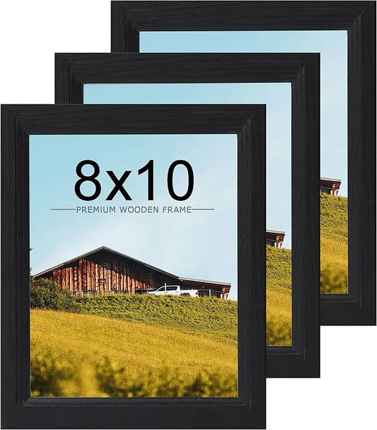 KTKDE 8x10 Picture Frame Set of 3, Wooden frames black, Vertical & Horizontal Wall Hanging for Wall or Tapletop Display,Studio Gallery Photo Frame for Photos, Posters & Art Prints