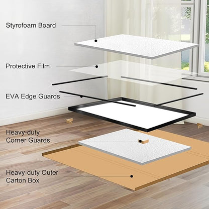 CIRCUMI Black Bathroom Mirror, 40"x48" Rectangular Mirror with Deep Metal Frame, Brushed Finish, Tempered Glass, Large Mirror for Wall, Over 2 Sinks, Installed Vertically/Horizontally, Crystal-Clear