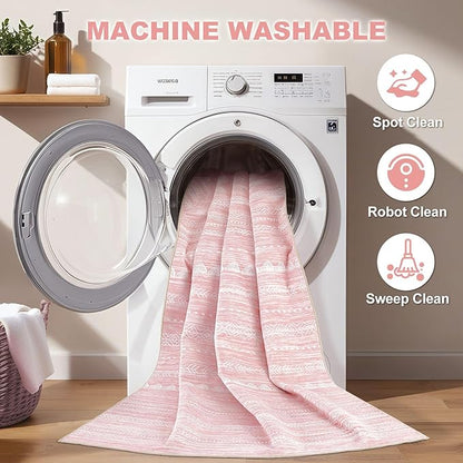 Nakagishi Pink Rugs for Bedroom Girls: 4x6 Washable Boho Large Neutral Area Rug Cute Soft Modern Indoor Floor Non Slip Accent Carpet for Living Room Nursery Kids Playroom Dorm Preppy Baby Room Decor