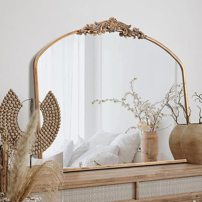 PERFNIQUE Vintage Mirror, 36" X 30" Arched Antique Baroque Mirror, Gold Traditional Wall Decor, Ornate Decor Anthro Look Alike Decor for Bathroom Living Room Fireplace Entryway Hallway