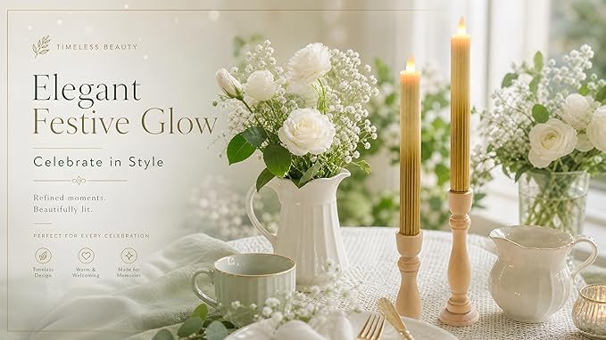 Flameless Taper Candles Flickering with Remote and Timer, 3D Moving Flame Taper Candle Battery Operated to 400 Hours, 9 Inch Window Candles, (Gradient Gold-Vertical Stripes)