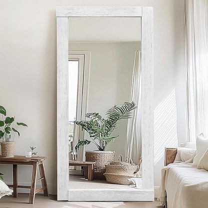 Full Length Mirror 71"x32" – Solid Wood Frame, HD Tempered Glass, Wall Mounted & Leaning, Rustic Modern Decor for Bedroom, Living Room, Entryway, White