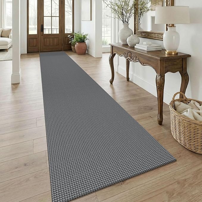 KOZYFLY 3x18 Runners Rugs for Hallway, Extra Long Washable Runner Rug, Non Slip Rubber Backed Kitchen Runner, Cotton Entryway Rug, Floor Carpet for Entry, Aisle, Hall, Grey/Dark Grey