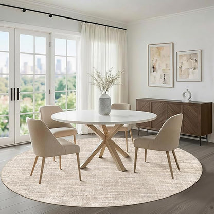 10ft Round Rug Living Room: 10x10 Washable Large Neutral Beige Circle Area Rug Abstract Soft Modern Stain Resistant Indoor Floor Non-Slip Carpet for Bedroom Nursery Kids Office Playroom Dining Room