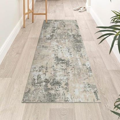 ROYHOME Modern Abstract 2x6 Runner Rug Washable Non Slip Stain Resistant Rug for Hallway Kitchen Bedroom Non Shedding Low Pile Indoor Floor Cover,Grey Yellow