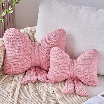 Bow Pillow, Decorative Throw Pillows with Soft Plush, Bow Throw Pillow for Couch Bed, Home Decor Bow Shaped Pillow for Bedroom Living Room (Grey Pink, 12 Inches)