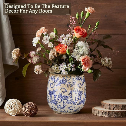 SiliFine Vintage Ceramic Flower Pot with Ice Crackle Rustic Planter with Drainage Holes for Indoor and Outdoor Decor Home Living Room Garden Decor Gardening Gift(Vintage Style)