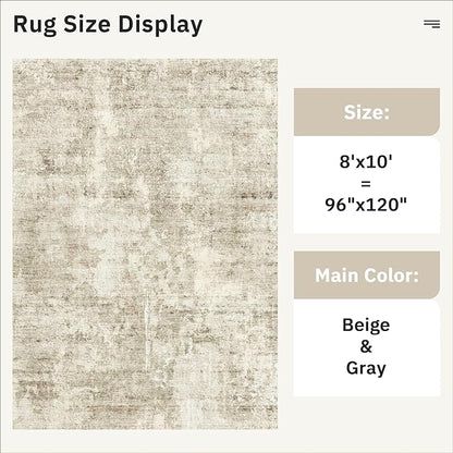 Soalmost Abstract Rug 8x10 Large Living Room Rugs Neutral Modern Washable Area Rugs for Bedroom Dining Room Non-Slip Stain Resistant Foldable Thin Rug Beige Gray