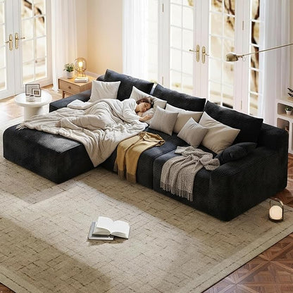 Homkdom L-Shaped Cloud Boneless Couch with Deep Seat, Modular Sectional Sofa with Oversized Chaise, 6 Layouts Combination for Living Room, Apartment, No Assembly (Black, Left Facing Chaise)