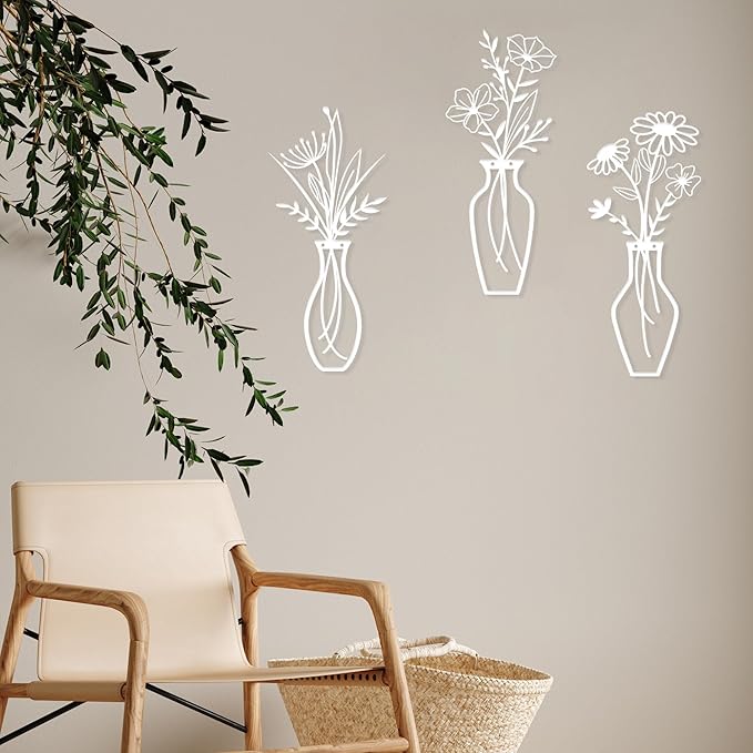 Wisecy Metal Flower Wall Art, 3 Pcs Rustic Farmhouse Wall Decor, for Living Room, Bedroom, Dining Room - Housewarming Gifts