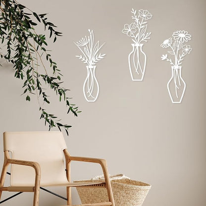 Wisecy Metal Flower Wall Art, 3 Pcs Rustic Farmhouse Wall Decor, for Living Room, Bedroom, Dining Room - Housewarming Gifts