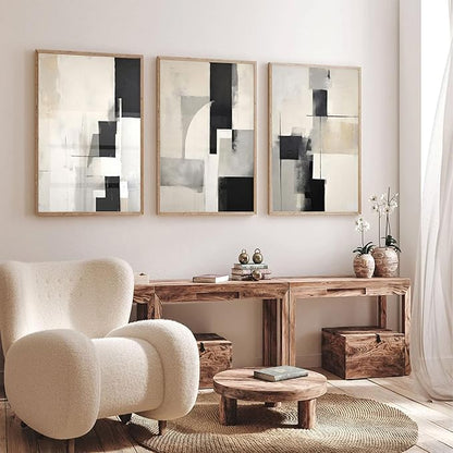 3Pcs Neutral Abstract Canvas Wall Art Pictures Modern Minimalist Posters Prints Beige Black Brown Simple Wall Decoration for Living Room Bedroom Bathroom Office 12x16in Unframed