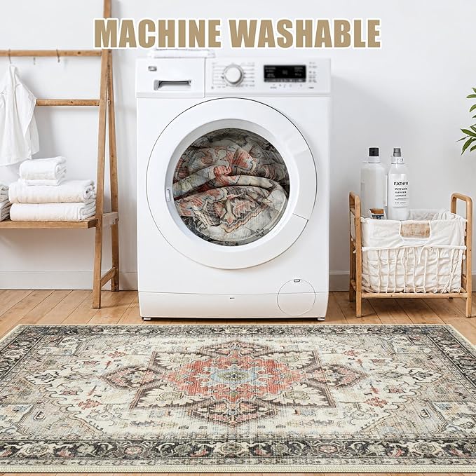 Area Rug 9x12 for Living Room, Medallion Printed Ultra-Thin Soft Large Carpet, Oriental Non Slip Big Washable Fade Stain Resistant Rugs for Bedroom Dining Room Home Office Decor