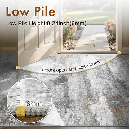 9x12 Ft Extra Large Washable Area Rugs for Living Room, Soft Non-Slip Modern Abstract Print Pattern Carpet for Bedroom Indoor Floor Nursery Home Decor (Grey/Gold-Brown/Red-Brown)