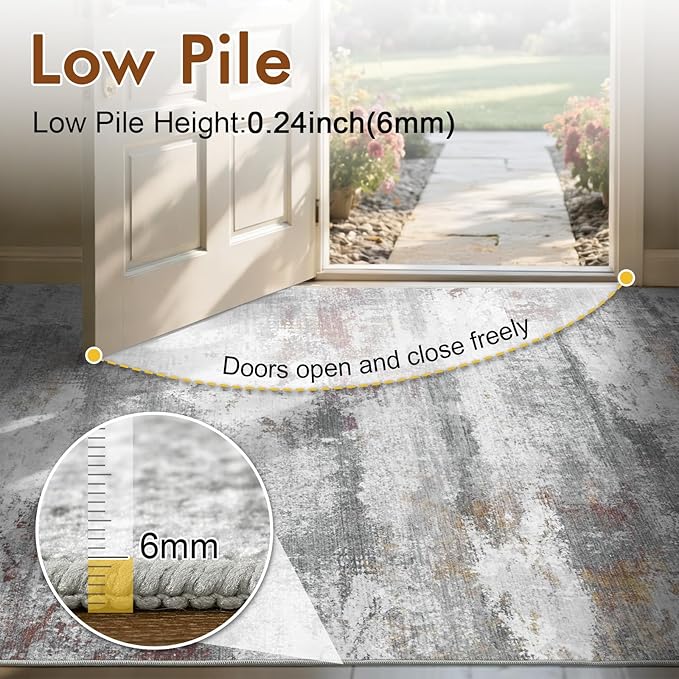 5x7 Ft Abstract Area Rugs for Living Room, Soft Non-Slip Modern Washable Rugs Print Pattern Carpet for Bedroom Indoor Floor Nursery Home Decor (Grey/Gold-Brown/Red-Brown)