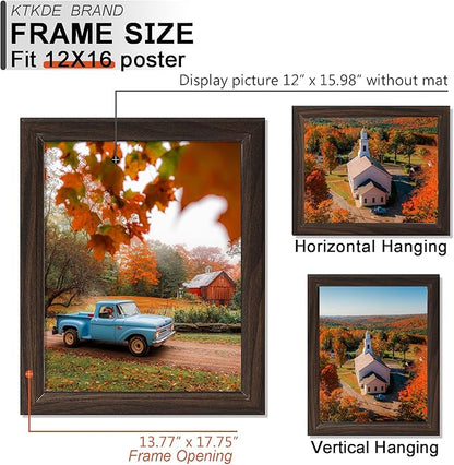 KTKDE 12x16 Picture Frame Set of 3,Walnut Wooden frames, Vertical & Horizontal Wall Hanging for Wall Display,Studio Gallery Photo Frame for Photos, Posters & Art Prints