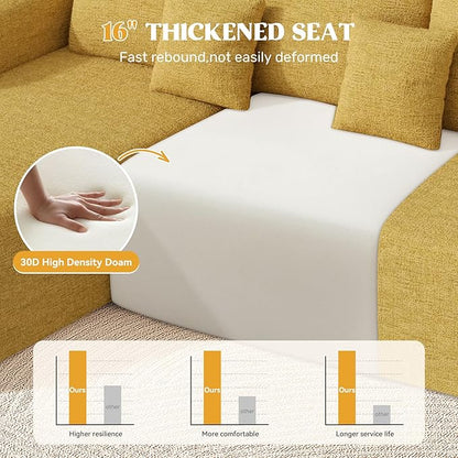 112" Modern Curved Cloud Couch, Chenille Boneless Couches for Living Room with Deep Seat, Memory Foam Compressed Modular Sectional Sofa, No Assembly Required,Yellow 1 PCS