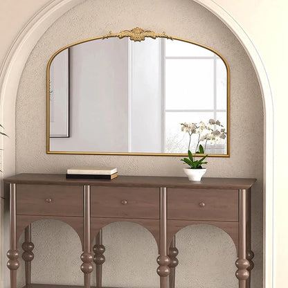 Besdomus Ornate Arched Large Mirror: 48"x33" French Oversize Gold Vintage Vanity Decorative Mirror - Baroque Traditional Antique for Fireplace/Bathroom/Living Room - Home Decor for Homemakers