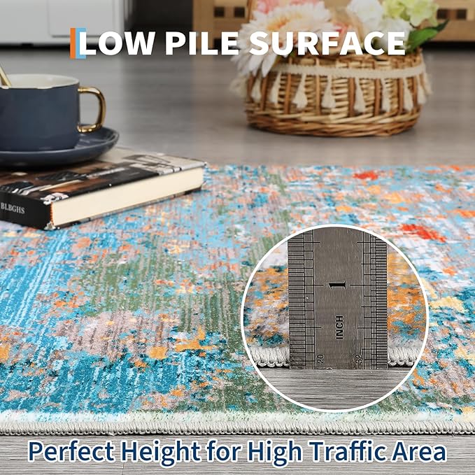 ROYHOME Modern Abstract 2x7 Runner Rug Washable Non Slip Stain Resistant Rug for Hallway Kitchen Bedroom Non Shedding Low Pile Indoor Floor Cover,Multi Color