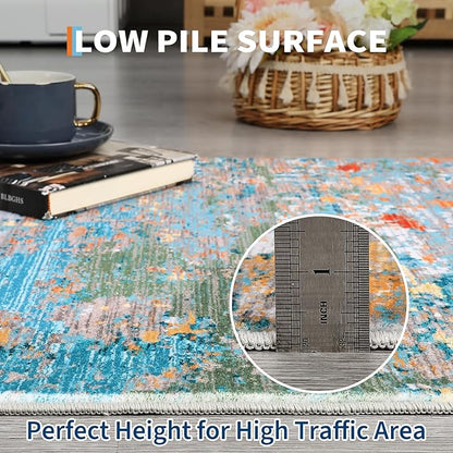 ROYHOME Modern Abstract 2x7 Runner Rug Washable Non Slip Stain Resistant Rug for Hallway Kitchen Bedroom Non Shedding Low Pile Indoor Floor Cover,Multi Color