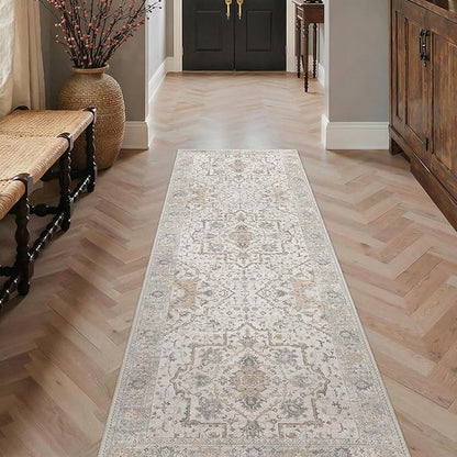 GENIMO Runner Rug 2'x5' Machine Washable Non Slip Vintage Hallway Runner Rug, Low Pile Lightweight Rugs for Indoor Entryway, Hallway, Kitchen and Corridor, Gray Brown