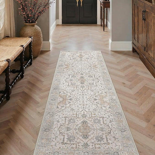 GENIMO Runner Rug 2'6"x8 Machine Washable Non Slip Vintage Hallway Runner Rug, Low Pile Lightweight Rugs for Indoor Entryway, Hallway, Kitchen and Corridor