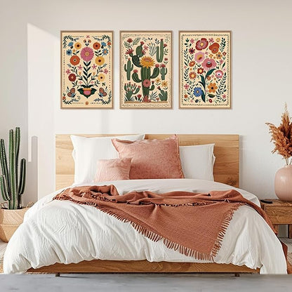 HLNIUC Boho Wildflower Wall Art Canvas,Mid Century Floral Wall Art,Butterfly Flower Artwork Watercolor,Cactus Framed Decor,William Morris Prints,Botanical Painting for Living Room Bedroom Home16x24x3