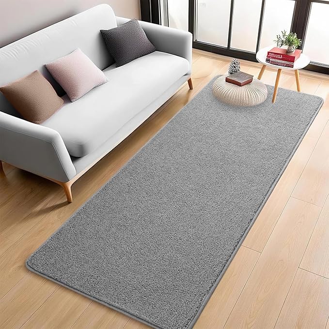 Grey Hallway Runner Rug, 2x6 Gray Bedside Area Rugs for Bedroom, Non Slip Soft Modern Memory Foam Carpet, Low Pile Washable Carpets for Entrance Kitchen Laundry Living Room Decor