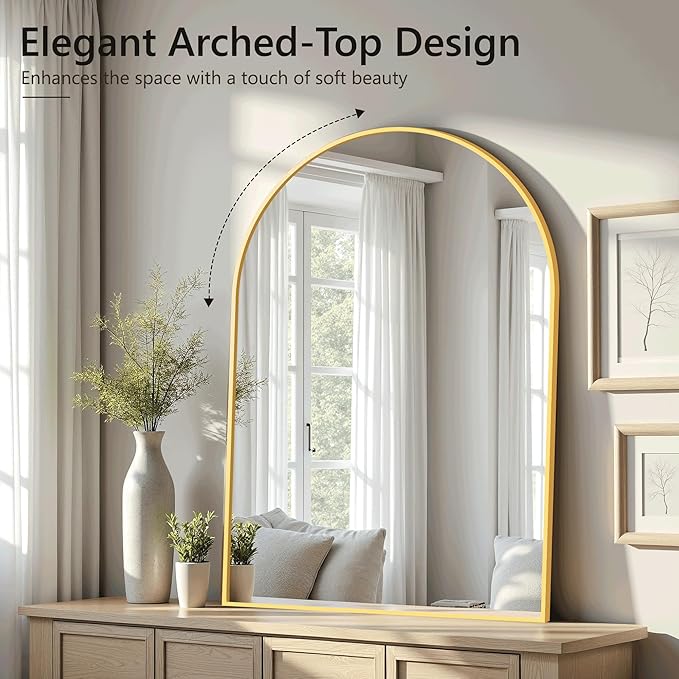 Arched Bathroom Mirror for Wall, 30" x 20" Gold Metal Frame Vanity Mirror, HD Glass Over Sink for Bathroom, Entryway, Bedroom