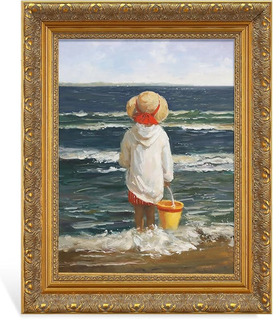 Solid Wood Frame for 8x10 Canvas Paintings, Finished Antique Gold Ornate Canvas Frame for Oil Painting Art Prints Home Living Room Wall Decor (No Glass & Backboard)