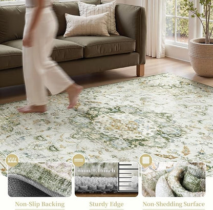 PADOOR 2X10 Runner Rug,Runners for Hallways,Soft Green Washable Bedside Rugs for Bedroom,Non Slip Long Rug for Hallways Entryway Laundry Room Stair Kitchen Bathroom
