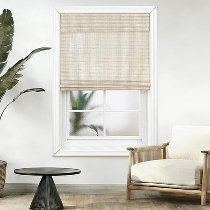 Motorized Bamboo Roman Shades, Motorized Blinds with Remote Compatible with Homekit, Alexa GoogleHome, Smart Wood Woven Shades for Indoor Windows, Customize, Sandstone Grid