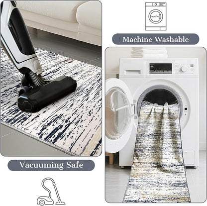 Modern Abstract Runner Rug 2x6 Runner Rugs with Non Slip Backing, Low Pile Soft Washable Runner for Hallway Entryway Laundry Bedroom Kitchen