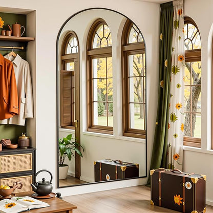 Full Length Mirror, 76"x44" Arched Full Body Mirror, Oversized Floor Mirrors, Leaning Free Standing Mirrors, Hanging Mounted Large Mirrors for Bedroom Dressing Room, Cloakroom, Black