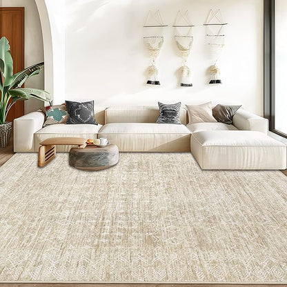 Area Rug Living Room Rugs 8x10 - Large Soft Boho Geometric Rug, Non-Slip Foldable Washable Rugs Non Shedding Morden Indoor Floor Carpet for Living Bedroom Office Dining Room (Moroccan Beige, 8'x10')