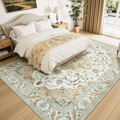 Lessymo Washable Area Rug for Living Room,9x12 Large Rugs with Non-Slip Backing,Soft Boho Carpets for Bedroom Dining Room Nursery Home Office,Light Beige