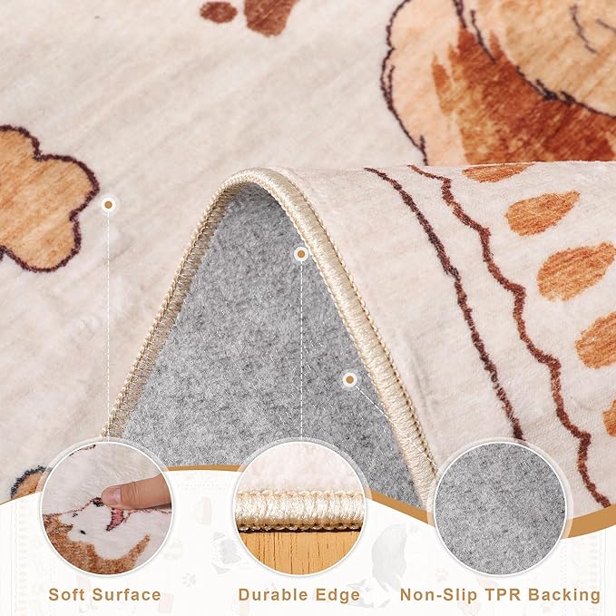 DUKINO 2x3 Entryway Rug, Washable Small Door Mat Indoor Entance Lightweight Area Rug with Non Slip, Low Pile & Non Shedding Animal Dog Carpet for Kitchen, Bathroom, Bedroom, Kids Room, Beige Yellow