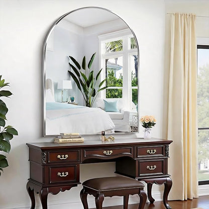 CIRCUMI Arched Wall Mirror, 36"x48" Silver Arched Mirror with Tempered Glass, Metal Frame, Large Size for Bathroom, Living Room,Entryway,Over Sink, Arch Mirror for Decor,Shatterproof&Crystal-Clear