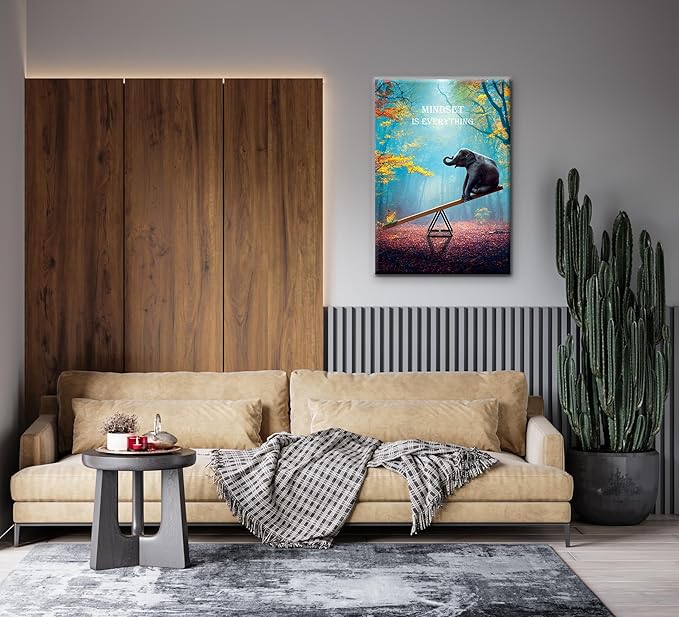 Elephant Wall Art Motivation Animals Poster Mindset Black and White Framed Canvas Artwork for Wall Decoration (28x44 inch)
