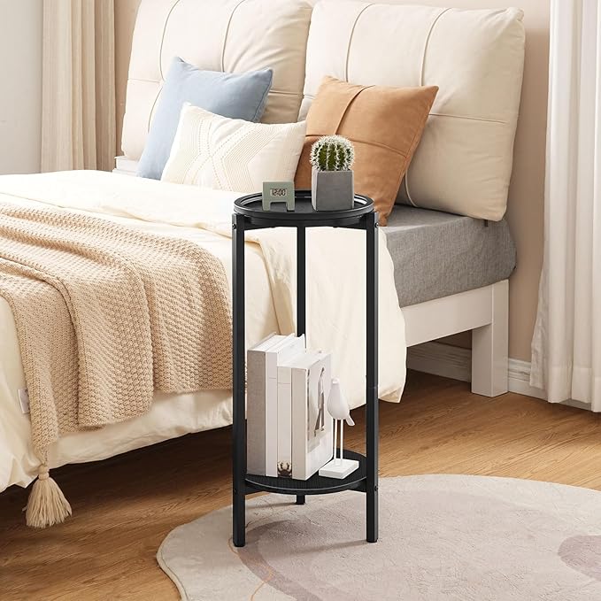 HOOBRO Small Round Side Table for Small Spaces, 28.7" H Tall Coffee Drink Table for Sofa Couch Corner, Circle End Table, Slim Nightstand for Living Room, Bedroom, Black BB167BZ01