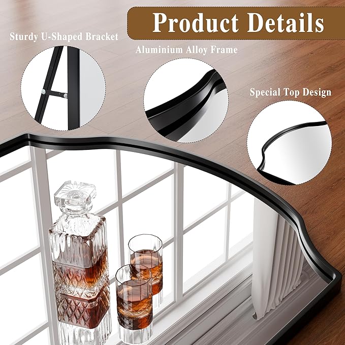 BEAUTYPEAK Full Length Mirror, Full Body Mirrors with Unique Arched Design, 71"x32" Floor Mirror with Aluminum Alloy Frame, Standing Hanging or Leaning for Bedroom and Living Room, Black