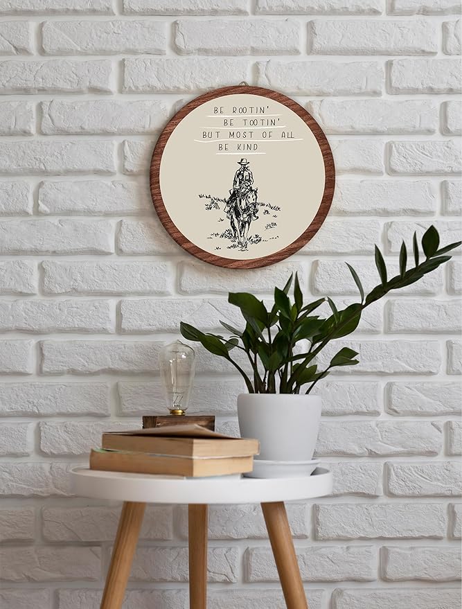 Western Cowboy Hanging Wall Art Decor, Preppy Trendy Southwestern Round Wooden Wall Art, Vintage Retro Western Hanging Decorations for Apartment Home Living Room Bedroom Bathroom Kitchen Office, 05